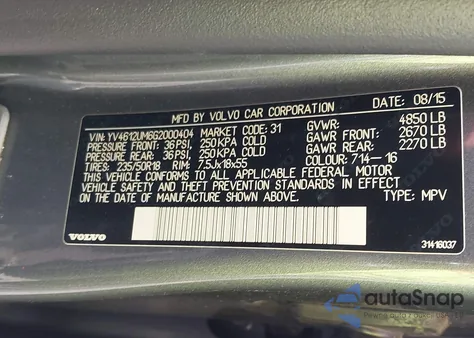 2016 Volvo S60 Cross Country T5 Platinum from USA, damaged, VIN YV4612UM6G2000404